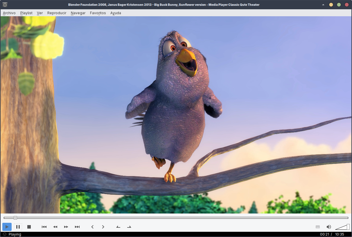 mpc-qt reproduciendo Big Buck Bunny, 1080p y 60fps